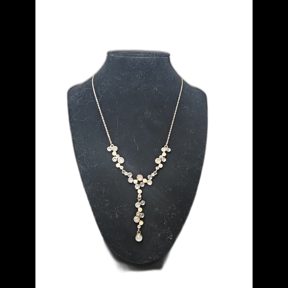 Crystal Ivory And Silver Toned Y Drop Necklace 90s Y2k